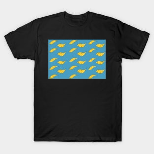 Yellow paisley fish on blue background T-Shirt